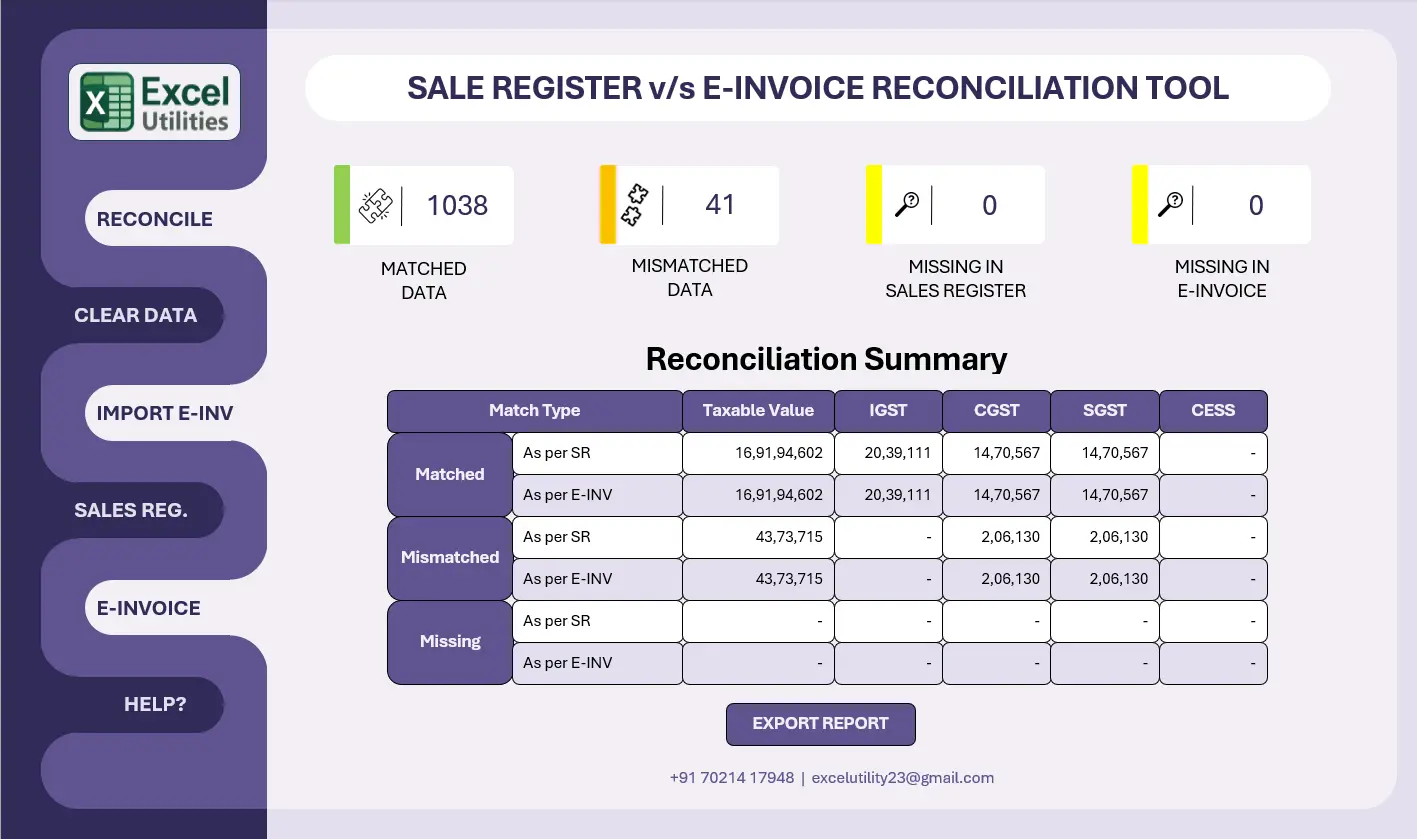 Sales Register vs E-Invoice Reconciliation Tool